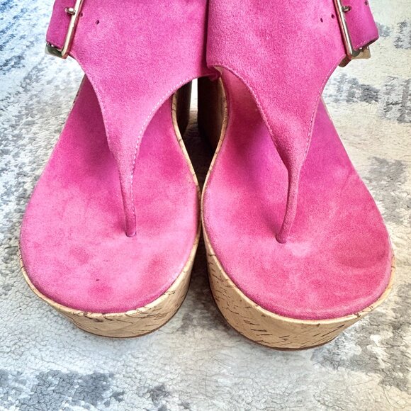 KORS Michael Kors Pink Suede and Cork Platform Sandals - Picture 3 of 12